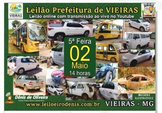 PREFEITURA DE VIEIRAS IRÁ REALIZAR LEILÃO DE VEICULOS E MATERIAIS DIVERSOS - LEILÃO EDITAL Nº 008/2024